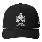 Black Straight Jacket cap with white rope trim and the Golf Asylum logo on the front
