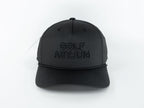 Black Off Script cap with tonal black Golf Asylum lettering and a rope, front view