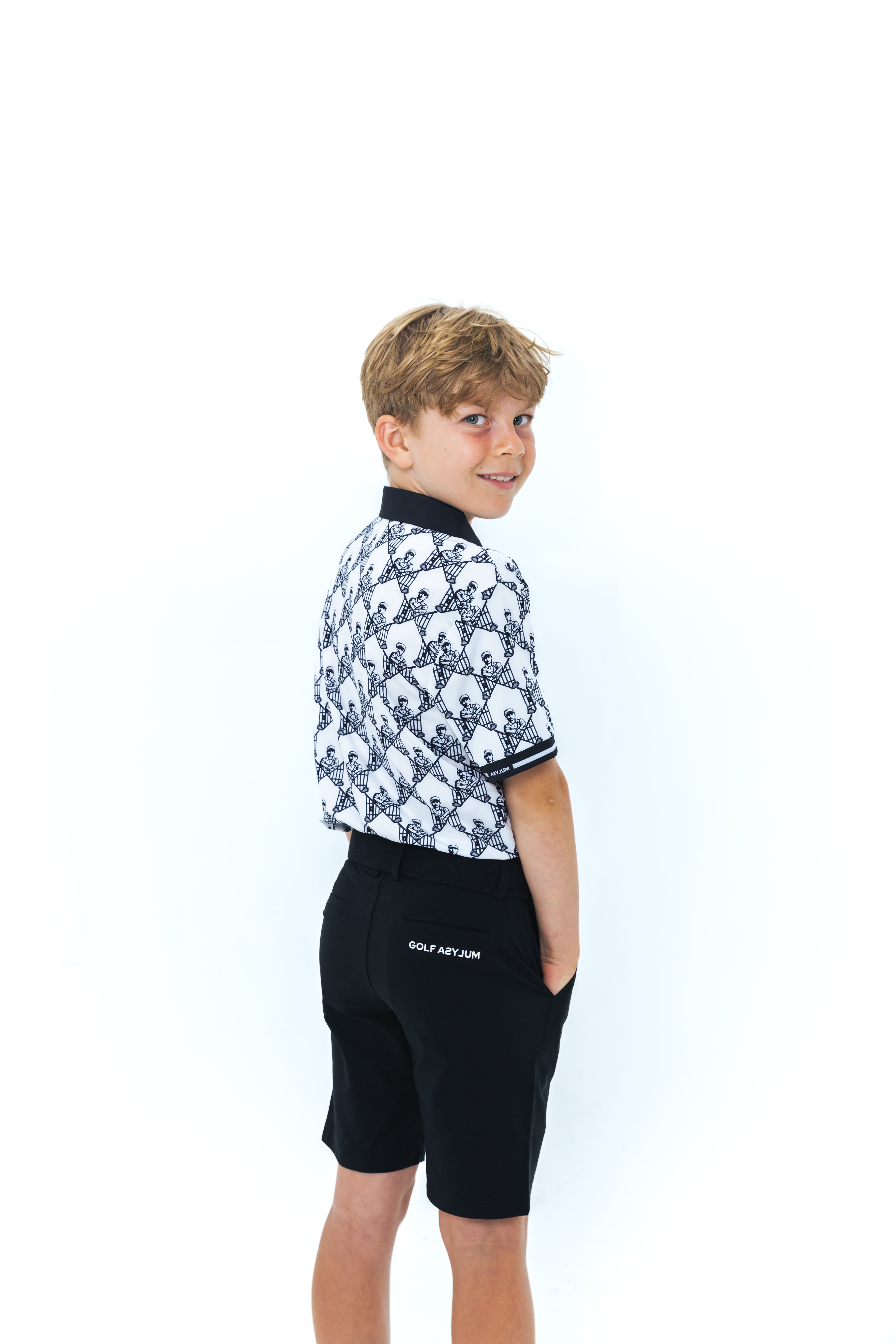 GOLF ASYLUM - Jr Escape Artist Polo (White/Black)