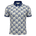 Polo shirt with blue and white pattern on a white background